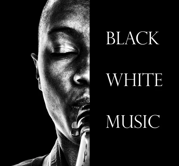 Černá, bílá, hudba a roh — Stock fotografie