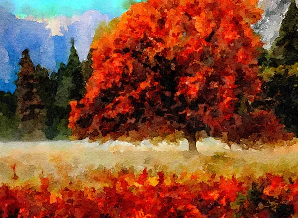 Aquarell des Yosemite-Tals — Stockfoto