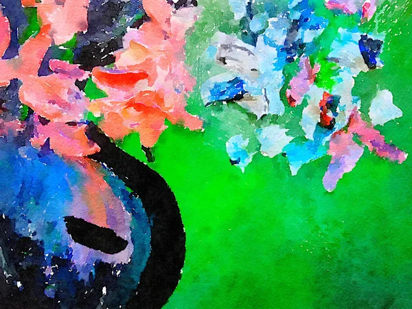 Abstract aquarel vaas en bloemen — Stockfoto