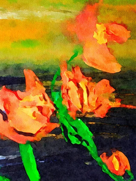 Watercolor lillies on Paper — Stock Photo, Image