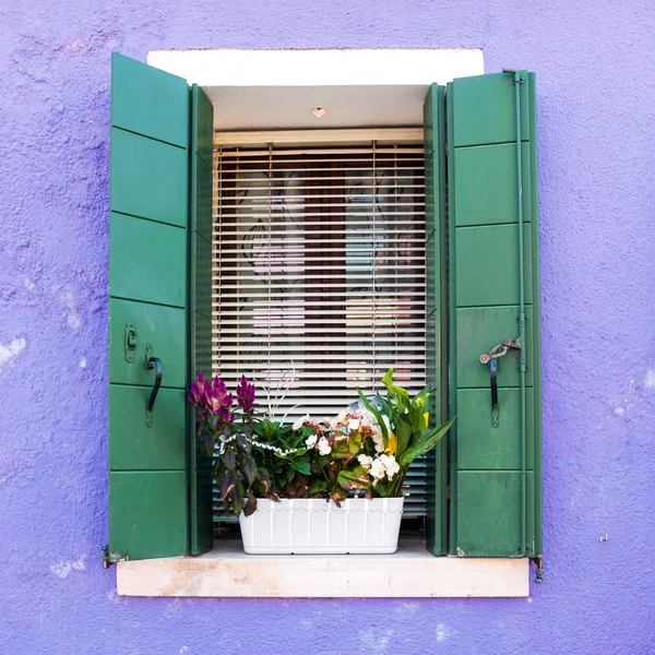 Venedik Burano Adası penceresinde — Stok fotoğraf