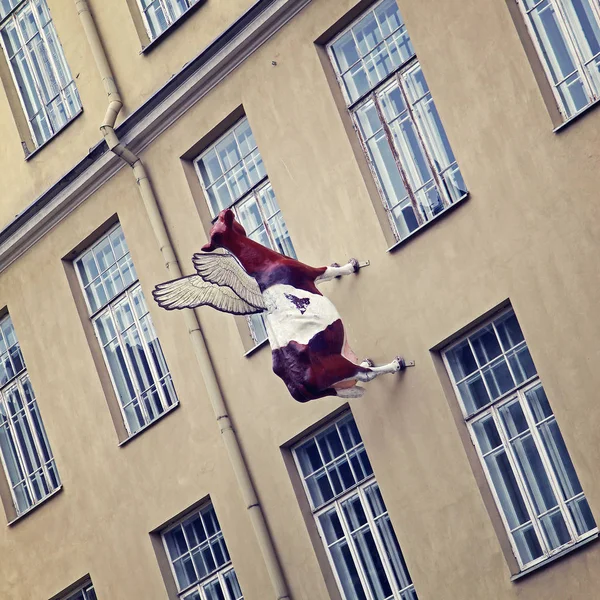 Flying cow sculpture in Vilnius