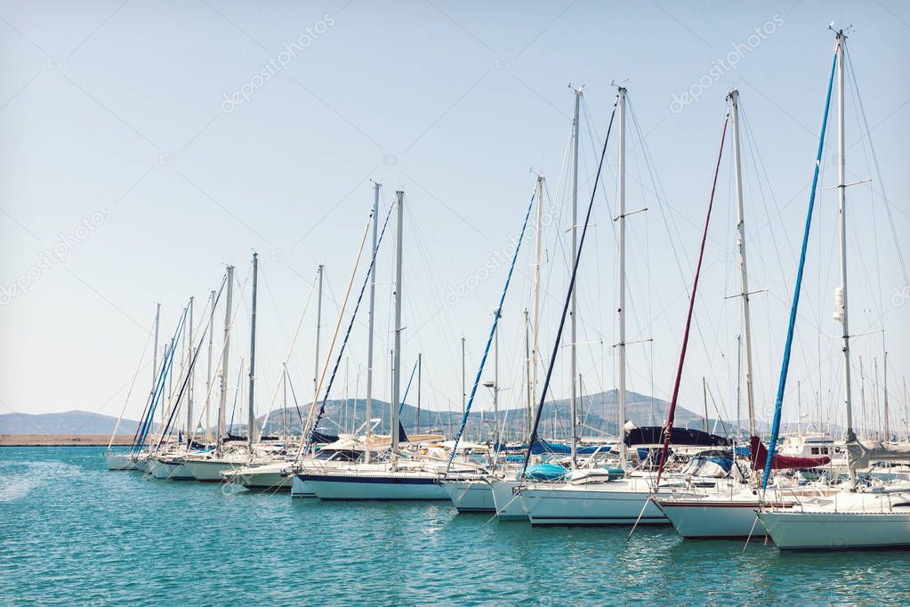 Sailing boats moored in the harbor 