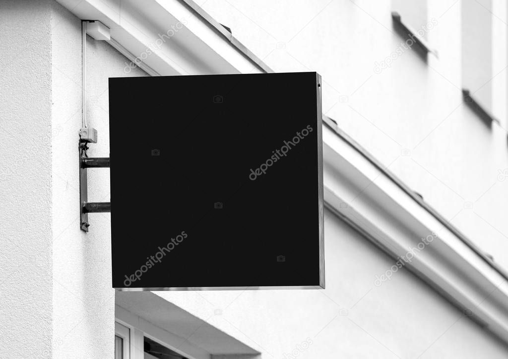 Black empty outdoor business signage mockup to add company logo