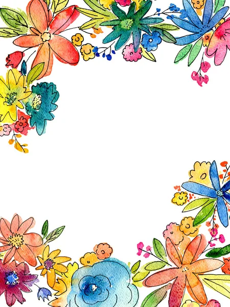 Akvarell blomma ram illustration med tom kopia utrymme — Stockfoto