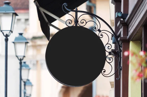 Zaokrąglone firmy czarny znak makieta z miejsca kopii — Zdjęcie stockowe