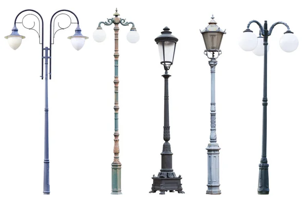Véritables lampadaires vintage et lanternes isolées sur fond blanc — Photo