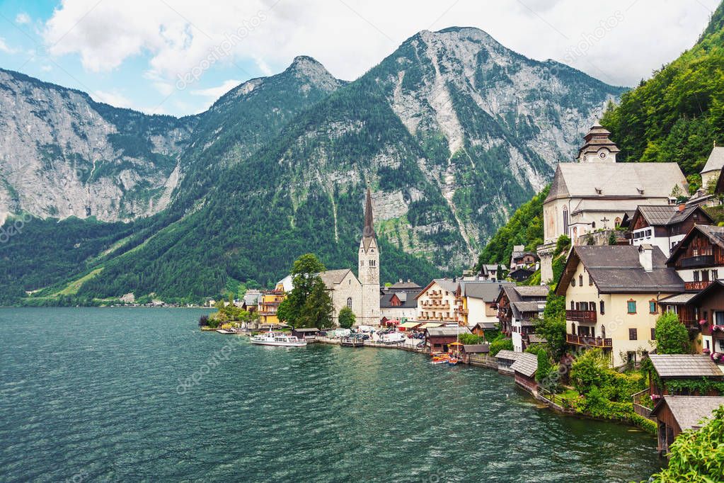 Picturesque mountain village Hallstatt in the Austrian Alps