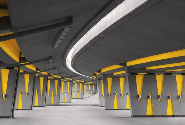 Modern architectural feature with empty street under automotive bridge — Stock Photo, Image