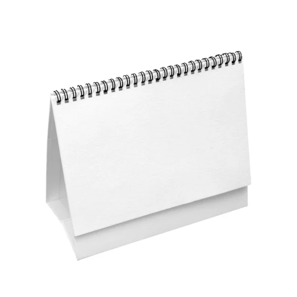 Calendario Espiral Escritorio Papel Real Blanco Aislado Sobre Fondo Blanco — Foto de Stock