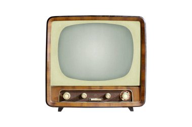 Vintage CRT TV set isolated on white background, retro alanog television technology  clipart