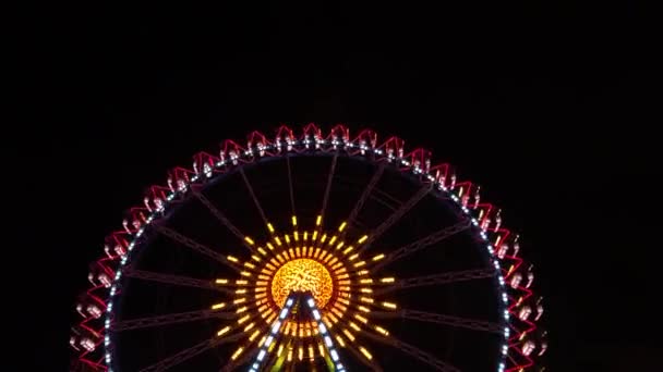 Ferris Wiel Als Abstractie Met Gloeiende Lichten Zwarte Achtergrond Nachts — Stockvideo