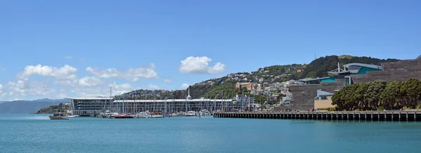 Panoramic view of Wellington Harbour, Oriental Bay and Clyde Qua — Stock Photo, Image