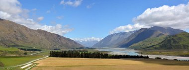Rangitata nehir Panorama Yeni Zelanda sularına baş