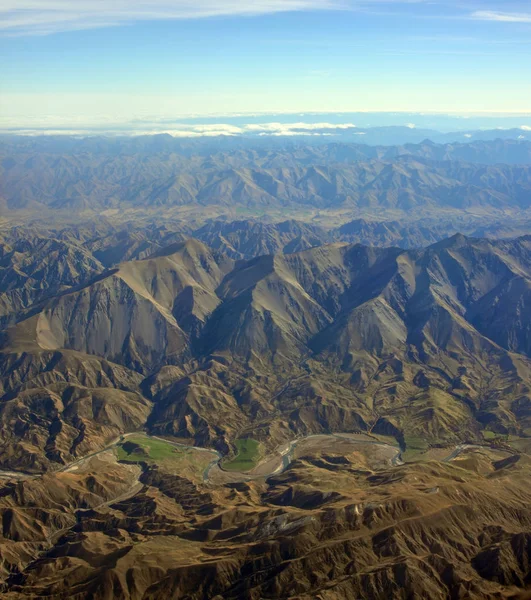Luchtfoto van de Conway-rivier & Kaikoura bergen Nieuw-Zeeland — Stockfoto