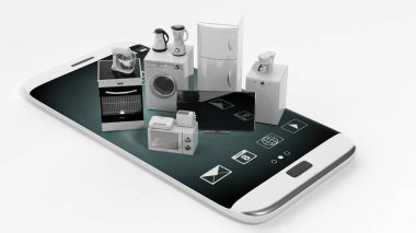 bir akıllı telefon üzerinde 3D render ev aletleri