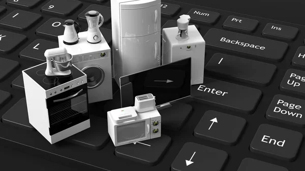 3d rendering home appliances on a keyboard — Stock Photo, Image