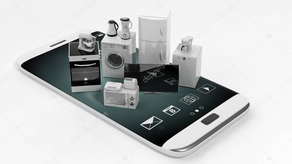 3d rendering home appliances on a smart phone