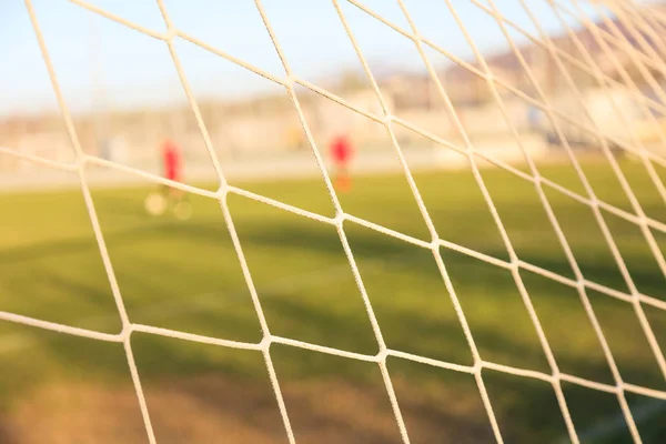 Futebol gol net close up — Fotografia de Stock