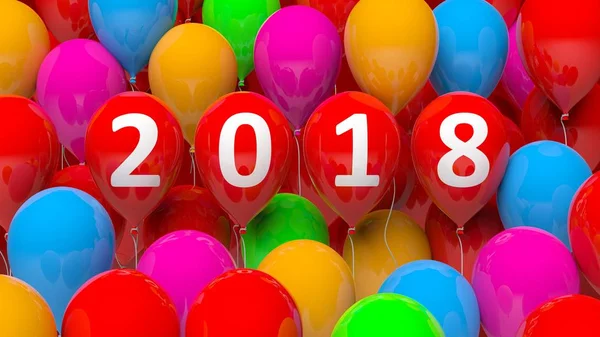 3D rendant ballons colorés avec 2018 nouvelle année — Photo