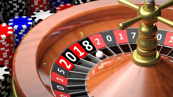 3D rendering casino roulette met New year 2018 — Stockfoto