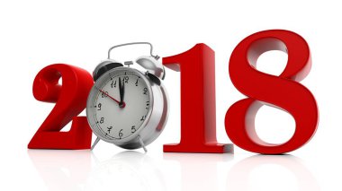 İle çalar saat beyaz zemin üzerine kırmızı 2018. 3D çizim