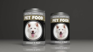 Köpek maması metalik kutular. 3D çizim