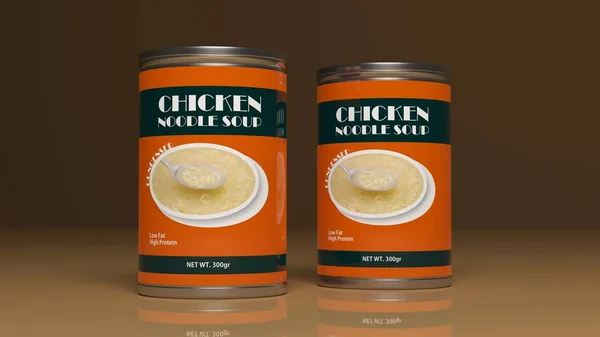 Tésztasaláta leves fém dobozok. 3D-s illusztráció — Stock Fotó
