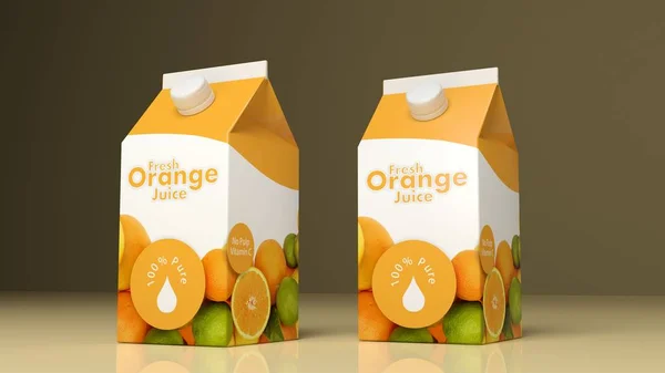 Embalaje de papel jugo de naranja. ilustración 3d — Foto de Stock
