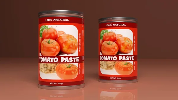 Pâte de tomate boîtes métalliques. Illustration 3d — Photo