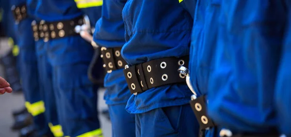 Firefighters in their uniforms standing in line — Stock Photo, Image