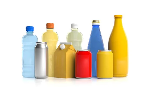 Uppsättning drycker produkter på vit bakgrund. 3D illustration — Stockfoto