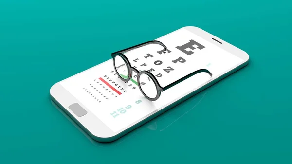 Teste de visão em um smartphone. ilustração 3d — Fotografia de Stock