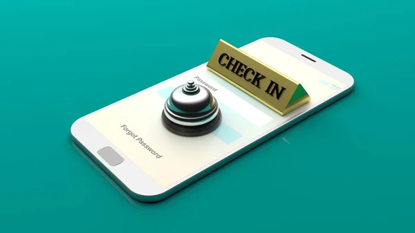 Online check-in op een smartphone-scherm. 3D illustratie — Stockfoto