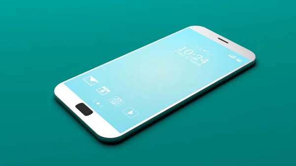 Smartphone con pantalla azul sobre fondo verde. ilustración 3d —  Fotos de Stock