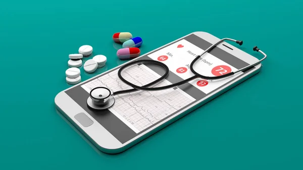 Stethoscope on a smartphone. 3d illustration — Stock Photo, Image