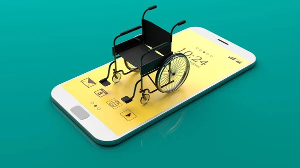 Cadeira de rodas em um smartphone. ilustração 3d — Fotografia de Stock