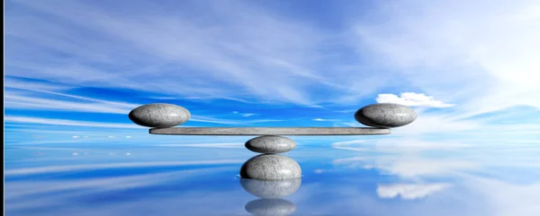 Zen stenar på en blå himmel och hav bakgrund. 3D illustration — Stockfoto