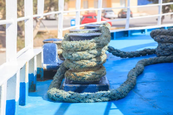 Ferry boat bollard and rope