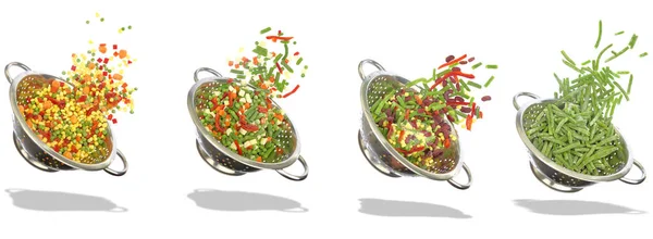 Разнообразие замороженных овощей в коландере - белый фон — стоковое фото