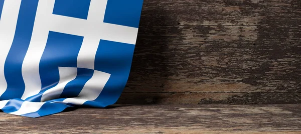 Grecia bandiera su sfondo di legno. Illustrazione 3d — Foto Stock