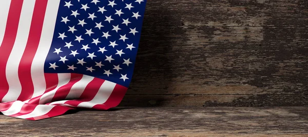Bandiera USA su sfondo di legno. Illustrazione 3d — Foto Stock