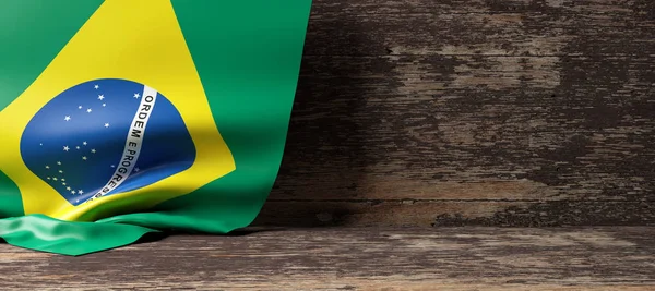 De vlag van Brazilië op houten achtergrond. 3D illustratie — Stockfoto