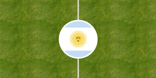 Argentina flag on a soccer field center — Stock Photo, Image