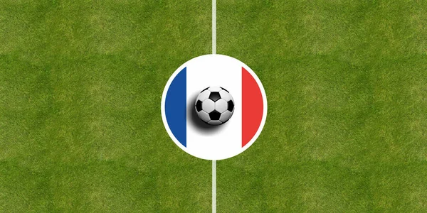 Vlag van Frankrijk op een voetbal veld center — Stockfoto