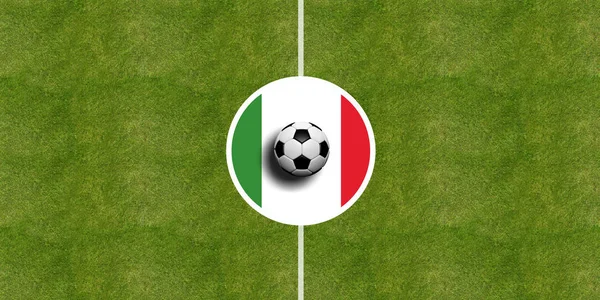 Italy flag on a soccer field center — Stock Photo, Image