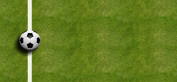 Pelota de fútbol en el campo de hierba de fondo. ilustración 3d — Foto de Stock