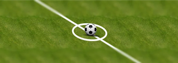 Fußball auf Feld Gras Hintergrund. 3D-Illustration — Stockfoto