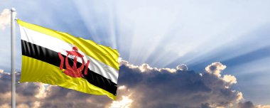 Brunei bayrağı mavi gökyüzü. 3D çizim