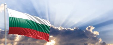 Bulgaristan bayrağı mavi gökyüzü. 3D çizim